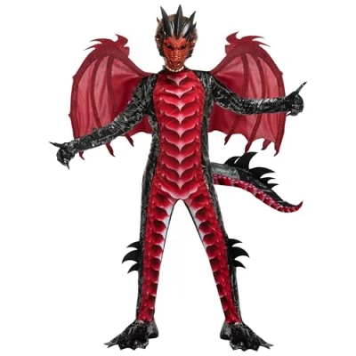Afbeelding van Spooktacular Creations Drakenkostuum voor jongens (zwart blauw of zwart rood), drakenvleugels, staart en maskerset Halloween, verkleedpartijen cosplay