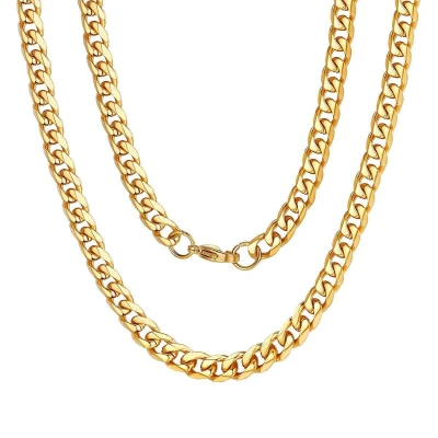 Afbeelding van Fako Bijoux® Schakelketting Staal RVS Gourmette Cuban Link 7.5mm 55cm Goudkleurig