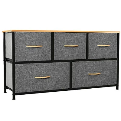 Afbeelding van YITAHOME Ladekast, stoffen opbergkast met 5 lades voor slaapkamer, woonkamer, kast, stevig stalen frame, gemakkelijk te trekken bakken en houten bovenkant, dressoir