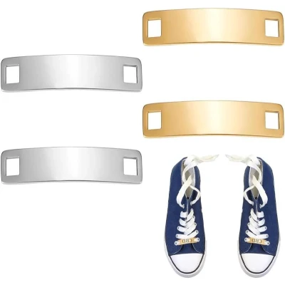 Afbeelding van Allecto Premium 4Pcs Rvs Schoen Decoratie Charms Naamplaat Woorden Blank Tag Zilver en Goud Gespen Sneaker
