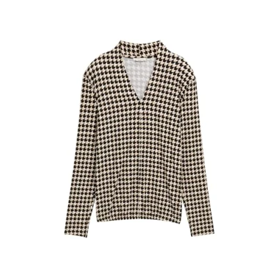 Afbeelding van TOM Tailor Longsleeve, Dames, Maat: Medium, Beige geometric minimal