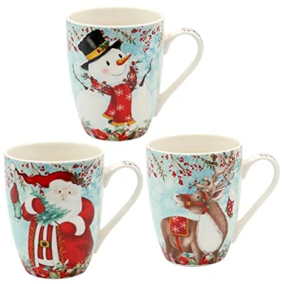 Afbeelding van Dekohelden24 Porseleinen kerstmokken als set van 3, hoogte: 10 cm Ø 8 cm, inhoud 350 ml.