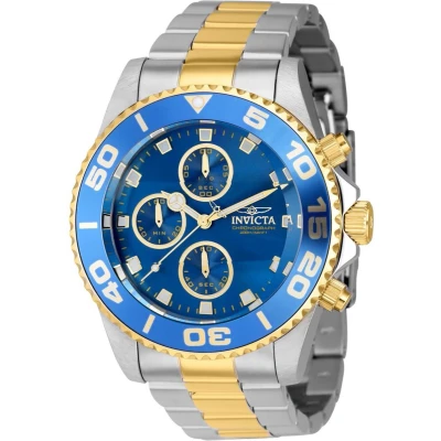 Afbeelding van Invicta Pro Diver 43408 Heren Horloge Waterdicht Analoog Quartz Uurwerk Roestvrij Staal met blauwe Wijzerplaat 43mm