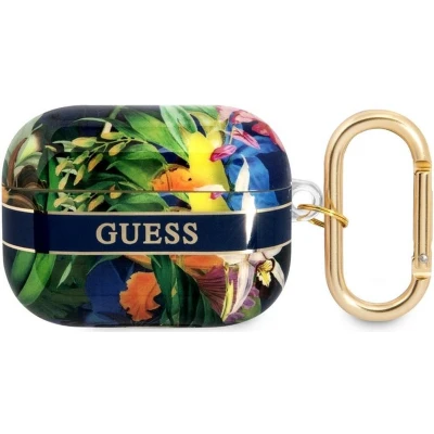 Afbeelding van Guess TPU Flower Print Case voor Apple Airpods Pro 1 (1e generatie) Blauw