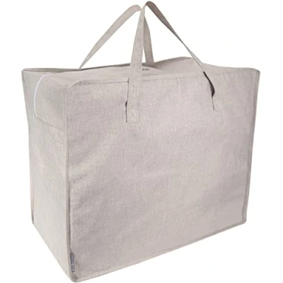 Afbeelding van BIGSO BOX OF SWEDEN Opbergtas grote draagtas voor dekens, beddengoed, winterspullen enz. praktische tas met versterkte handgrepen en ritssluiting beige, XL