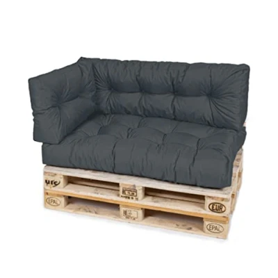 Afbeelding van Garden Palletkussen, waterafstotend, premium zitkussen, gewatteerd, 120 x 80 18 cm, zitkussen voor europallets, palletmeubelen (3 delige set, antraciet)
