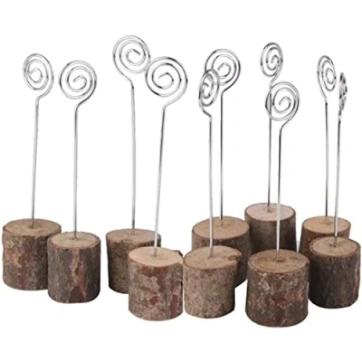 Afbeelding van BSTMOME 10 STKS Houten Memo Clips Houder, Rustieke Echte Basis Bruiloft Tafel Naam Nummer Houder Party Decoratie Kaarthouders Foto Note Clip (Ronde Base)