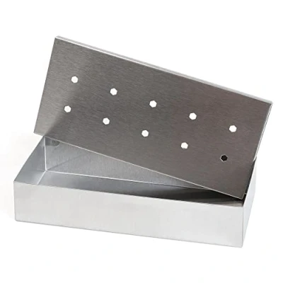 Afbeelding van Wenco Premium rookbox, 20 x 9,5 4 cm, roestvrij staal, hittebestendig, rookbox voor gasgrill en houtskoolgrill, zilver