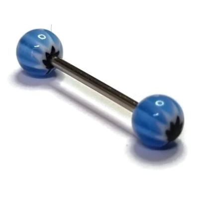 Afbeelding van Tongpiercing acryl weedblad blauw wit