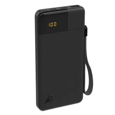 Afbeelding van Aqiila Powerbank 10.000mAh, 20W, LCD Scherm, 2x USB C, 1x A, Pass Through Charging, Lichtgewicht, Vliegtuig Veilig, Soft Touch Afwerking, Powerbird Zwart