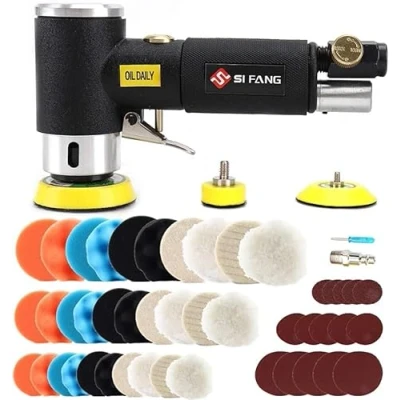 Afbeelding van SI FANG 25/50/75 mm mini polijstmachine, perslucht excentrische schuurmachine, met 60 stuks Mix Grit schuurpapier, schuurmachine voor auto polijsten