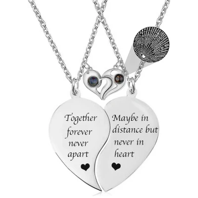 Afbeelding van Bixorp Friends Vriendschapsketting voor 2 met Hartje &amp; I LOVE YOU in 100 talen! Zilverkleurig &quot;Together Forever Never Apart&quot; BFF Cadeau