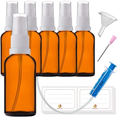 Afbeelding van HandsUnity 30ml 6st Verstuiver Glazen Fles Apotheek Amber set met Witte Spray gemaakt van Bruin Glas inclusief 17 hulp Accessoires