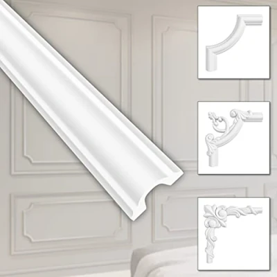 Afbeelding van HEXIM Stucversiering van HDPS/PU wit stuclijst wanddecoratie HCR wandlijsten (20 m HCR501) sierprofiel wandlijst platte lijsten wandbekleding