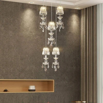 Afbeelding van Lucande hanglamp 5 lichts glas, kristal, ijzer helder, chroom Inclusief lichtbronnen