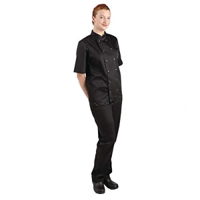 Afbeelding van Whites Chefs Clothing A439 4XL Polycotton Vegas Unisex korte mouw chef jack, maat 4XL, borstomvang 152cm 157cm, zwart