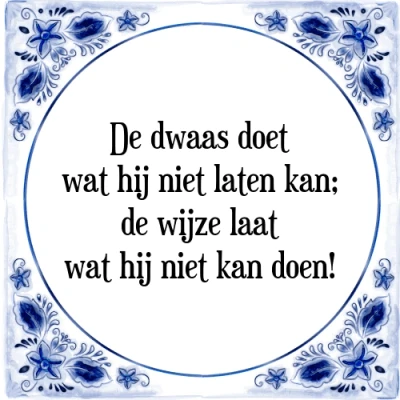 Afbeelding van de dwaas doet wat hij niet laten kan; wijze l Tegeltje + Spreuk
