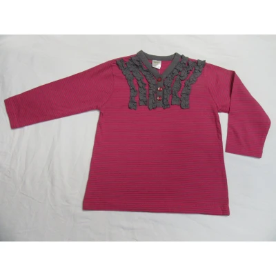 Afbeelding van dirkje , meisjes t shirt lange mouw fuchia taupe streepje 2 jaar 92