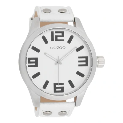 Afbeelding van OOZOO Timepieces Zilverkleurige horloge met witte leren band C1000