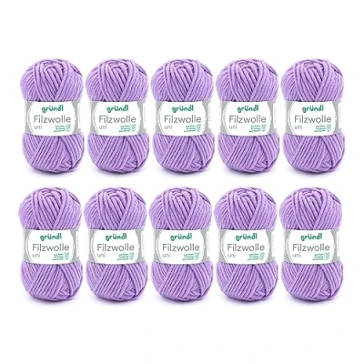 Afbeelding van Gründl Viltwol uni (wol voor vilten, breien en haken, garen van 100% scheerwol, 50 g / m, naalddikte: 8 9, 10 x g), lila, 31 32 7,5 cm