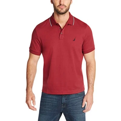 Afbeelding van Nautica Heren Klassieke pasvorm coltrui met korte mouwen en dubbele kanten poloshirt, Wijnrood, 3XL