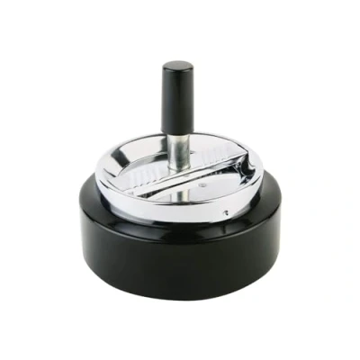 Afbeelding van APS draaibare asbak &quot;KLASSIKER&quot;, asbak, van verchroomd metaal, deksel met draaimechanisme, Ø 10,5 cm, hoogte 11cm, zwart