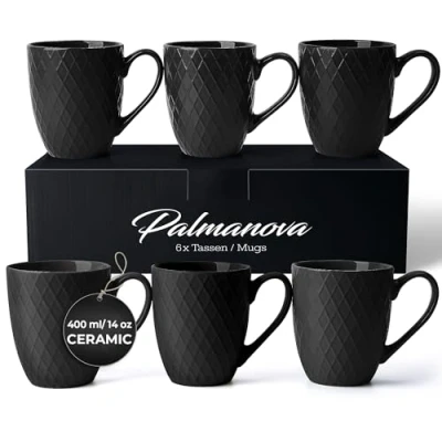 Afbeelding van 6 x 400 ml koffiemok Set / mok Moderne keramische mat groot Palmanova Collection (zwart)