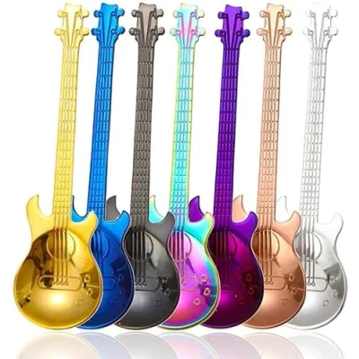 Afbeelding van Gitaar Koffie Theelepels, 7 stks Kleurrijke Roestvrij Staal Muzikale Lepels Leuke Theelepels Set Roeren/Mixen/Suiker/Dessert/Jam/Ijslepel