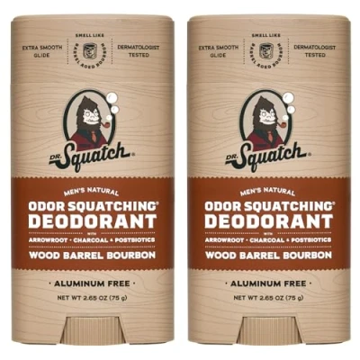 Afbeelding van Dr. Squatch Natuurlijke Deodorant voor mannen 2 Pack Hout Vat Bourbon Geur Squatching Heren Aluminium Vrij (2.8 Ounz, Pack)