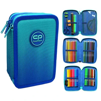 Afbeelding van COOLPACK XXL Pencil Case 3 compartimenten School Triple voor One Girl Ombre Violet 44 delig Gevuld Tier E67509 Blauw, Potlood