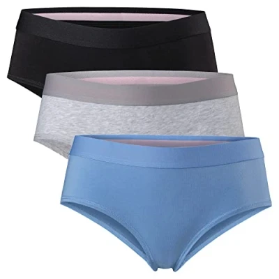 Afbeelding van DANISH ENDURANCE Hipster van Biologisch Katoen voor Dames, Comfort Fit, 3 pak, Veelkleurig (1x Zwart, 1x Grijs, Lichtblauw), S