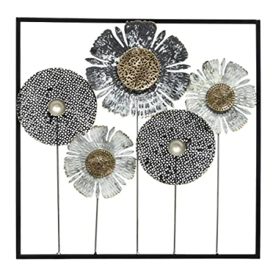Afbeelding van Wanddecoratie &quot;Bloemen&quot; metaal 50 x cm Atmosphera interieurontwerper