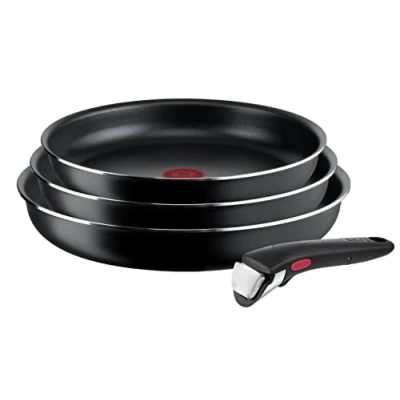 Afbeelding van Tefal Ingenio Easy On Set met 3 pannen + afneembare handgreep: 22/24/26 cm, handgreep, anti aanbakpannen, titanium coating, thermo signaal, vaatwasmachinebestendig en ovenbestendig