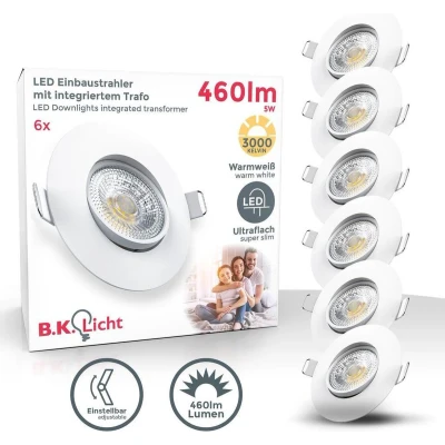 Afbeelding van B.K.Licht inbouwspots LED witte 6 stuks voor binnen spotjes inbouw kantelbaar ronde IP23 Ø9cm 3.000K 460 Lm 5W