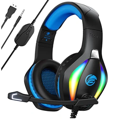 Afbeelding van Fachixy「2024 Nieuw」FC100 Gaming Headset voor PS4/PS5/PC/Xbox/Nintendo Switch, PS4 koptelefoon met kabel en RGB licht, microfoon, ruisonderdrukking Gamer BLAUW