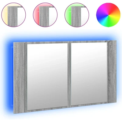 Afbeelding van vidaXL Badkamerkast met spiegel en LED 80x12x45 cm acryl grijs sonoma