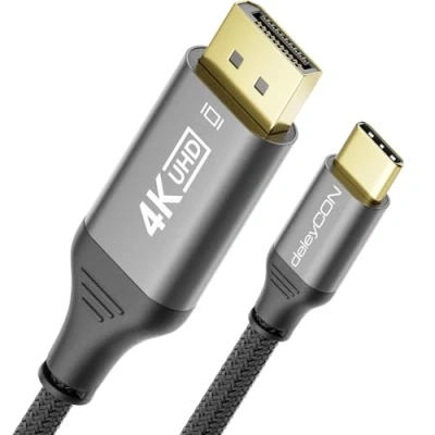 Afbeelding van deleyCON 1m USB C naar DisplayPort Kabel 4K voor Monitoradapter (4K@60Hz) van Aluminium, Thunderbolt 3/4, iPhone 16,15 Pro Max, MacBook, iPad Pro/Air, Samsung Galaxy S24 S23, Notebook, Tablet