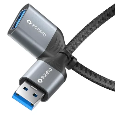 Afbeelding van Sonero® USB A naar datakabel, verlengkabel, kabel type A, 3.0, 5 GB/s, ruimtegrijs/zwart, 1,50 m