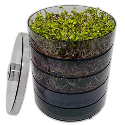 Afbeelding van SaatPur® Kiemkiembox set 4 met vier verdiepingen als kiemapparaat: kiemscheuten kweken en microgreens kweekschalen. kiembox, kiemschaal, kiemdoos, kiemhuis, kiemapparaat
