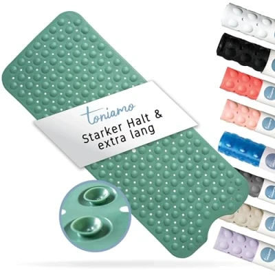 Afbeelding van Toniamo badmat, antislip, 100 x 40 cm, extra lange antislip mat voor badkuip zonder BPA, antibacterieel en machinebestendig, antislipmat, groen