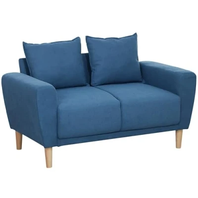 Afbeelding van HOMCOM Zweisitzer Sofa mit 2 Kissen, Polstersofa 51cm extra tiefen Sitzen, Doppelsofa aus Samt, klein Holzrahmen 2er Couch für Wohnzimmer Schlafzimmer Büro, 133 x 73 81 cm, Blau