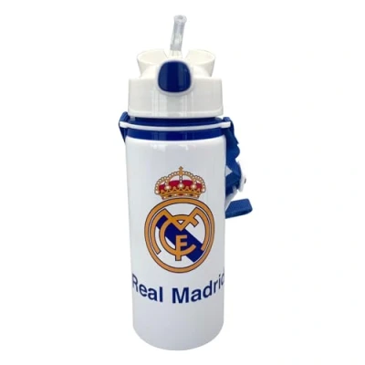 Afbeelding van Kids Licensing Real Madrid drinkfles van aluminium, 600 ml, BPA en gifvrij, automatische handgreep knop, herbruikbare fles voor kinderen, ideaal school uitstapjes