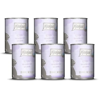 Afbeelding van MjAMjAM premium natvoer voor katten kitten excellent kalf met zalmolie, pak van 6 (6 x 400 g), graanvrij extra vlees