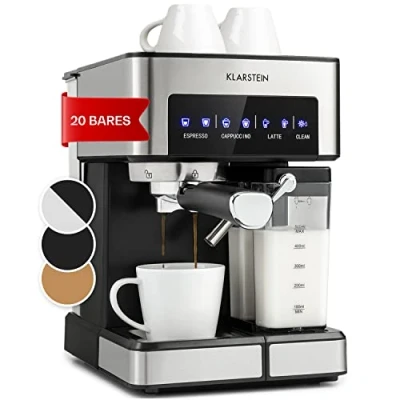 Afbeelding van Klarstein Arabica Comfort Espressomachine Koffiemaker met 1350 Watt, Koffieapparaat, Portafilter Machine Touch Control, Espressoapparaat Grinder, Koffiemachine 1.8L Watertank, RVS