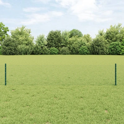 Afbeelding van vidaXL Hekpalen 11 stuks U Kanaal Groen 40 cm Staal, Hexagon Hek 0,4x50 m Staal