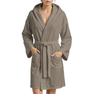 Afbeelding van PETTI badjas, badjas van microvezel, voor heren, dames, uniseks met zakken, capuchon en riem, Taupe, S