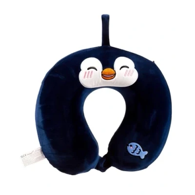 Afbeelding van Nekkussen met ophanglus voor kinderen pinguin zwart polyester reiskussen onderweg Nekkussens