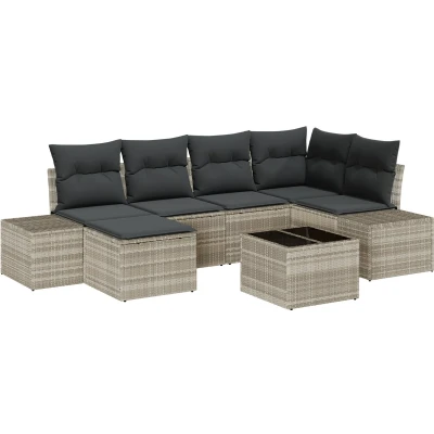 Afbeelding van vidaXL 7 Delige Tuin Sofa Set met Kussens Grijs Poly Rattan