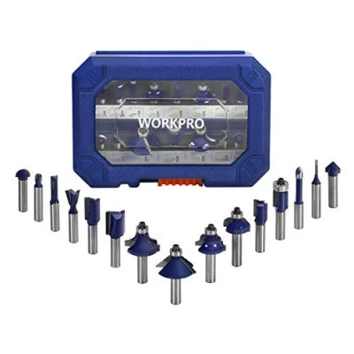Afbeelding van WORKPRO 15 delige freesset, schacht 8 mm, bovenfrees accessoires voor hout met opbergkoffer