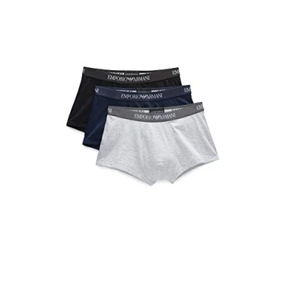 Afbeelding van Emporio Armani heren Trunk boxershorts in uni en mêlée 3 pack de kleur Lichtgrijs, maat: L